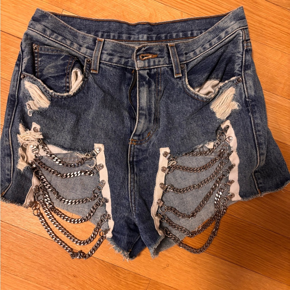 Carmar Blue Jean Shorts with Silver Chains